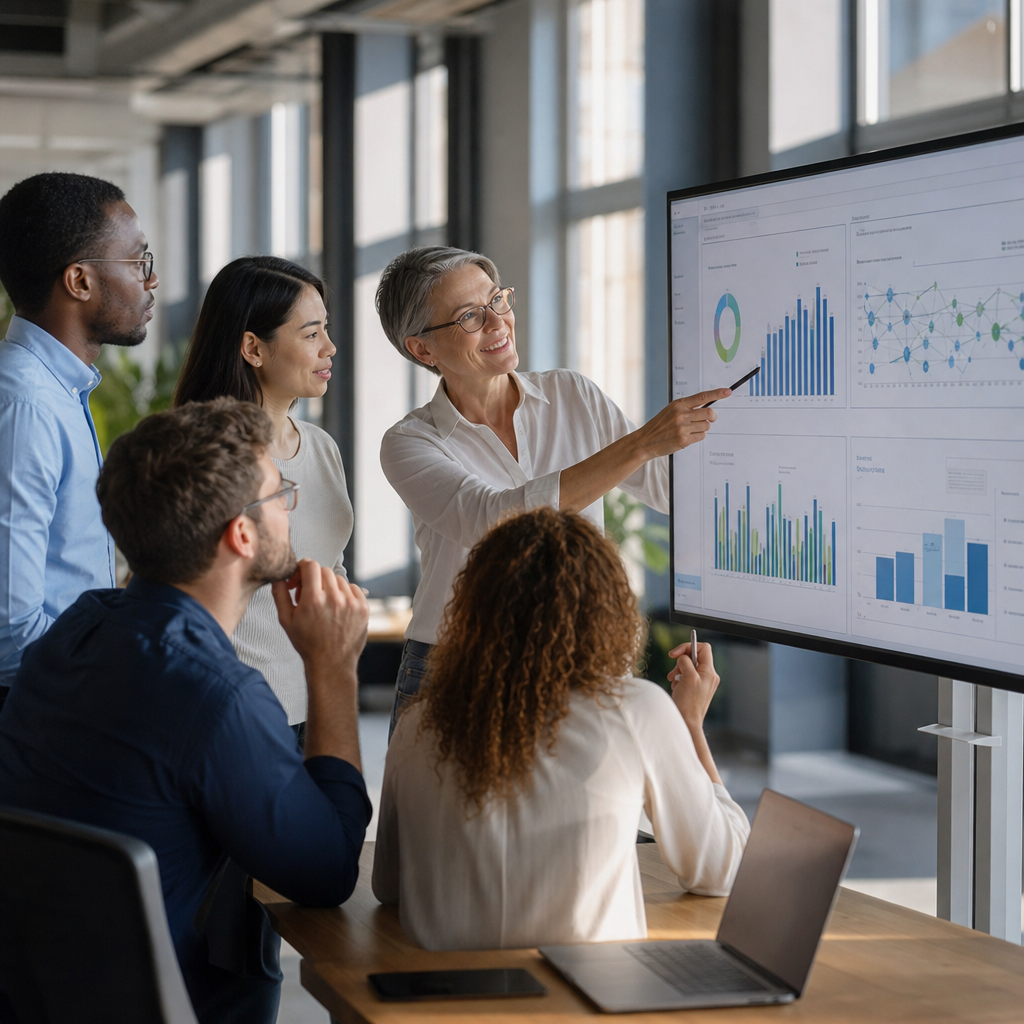 Diverse team collaborating on AI strategy